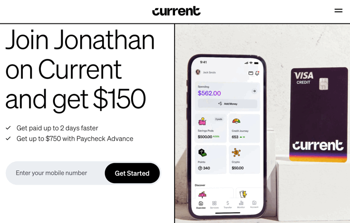 Current Fintech App – Earn a $150 Bonus with Direct Deposit